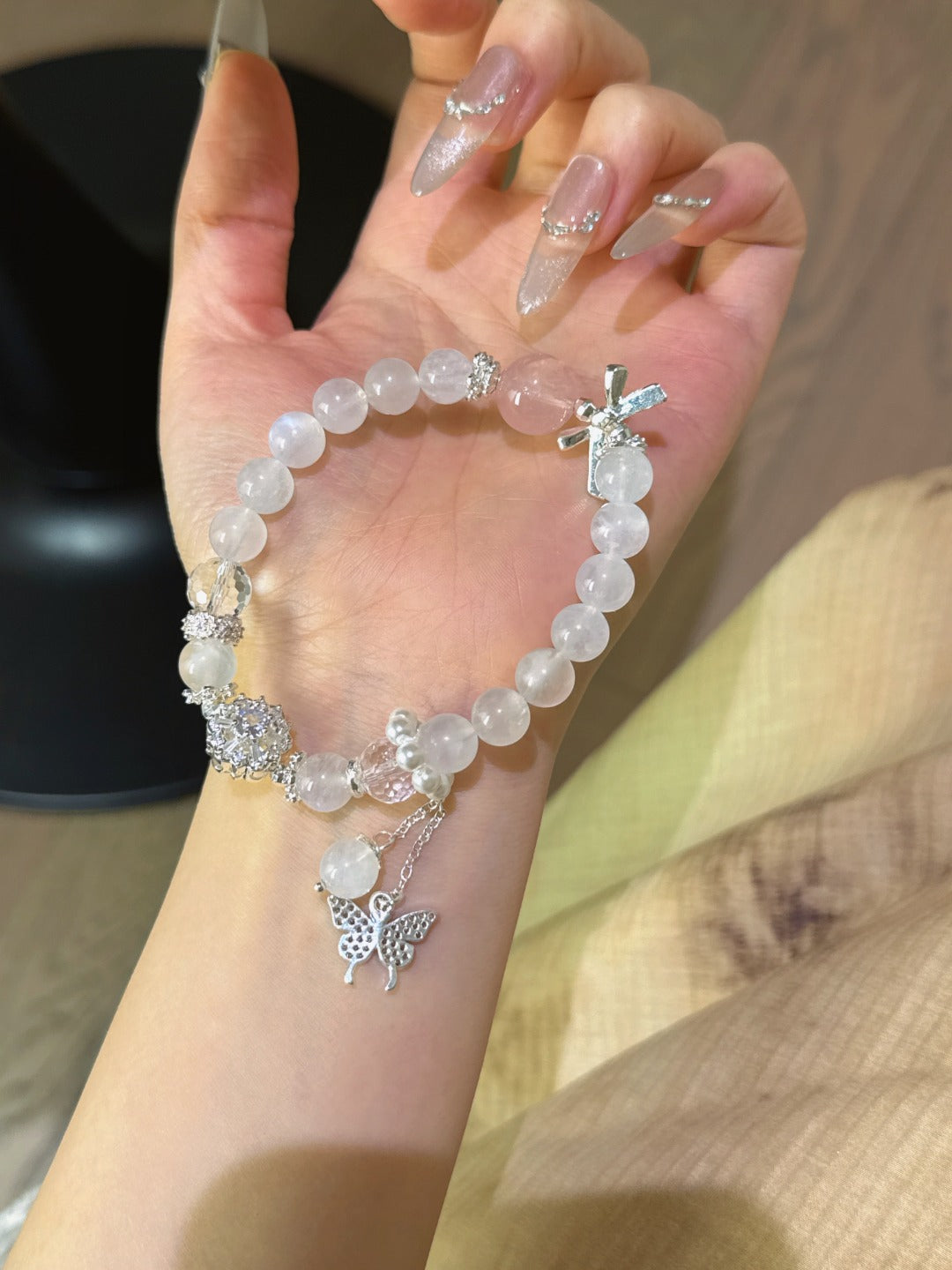 ▫️▪️ Blue moonlight pink quartz bracelet